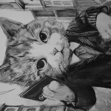 Cat in a suit, graphite illustration