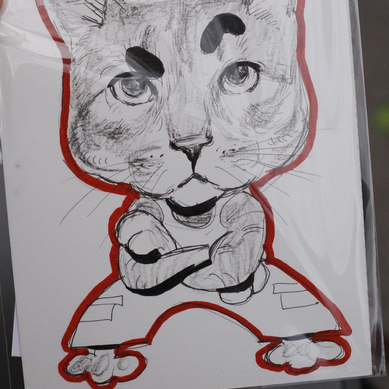 Cat portrait with a red outline